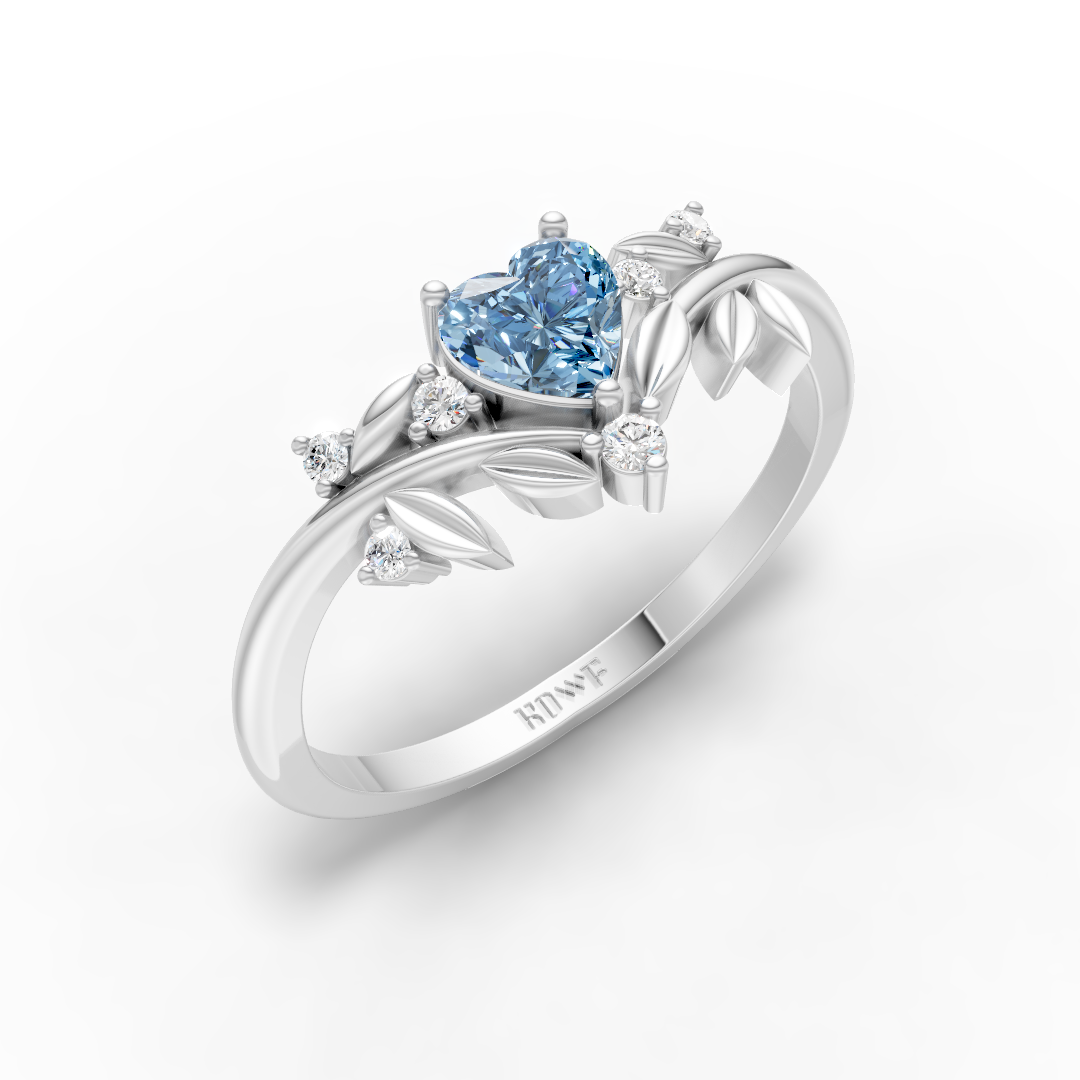 925 Sterling Silver Blue Heart Leaf Ring