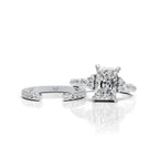 Radiant Cut Diamond Bridal Ring Set with Double Diamond Bands