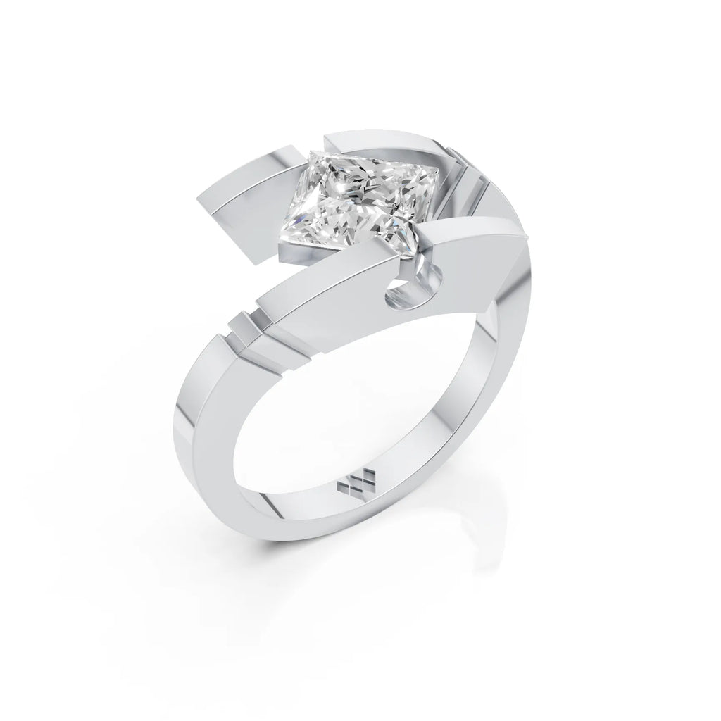 Modern Princess Cut Solitaire Ring with Open Split Band Design