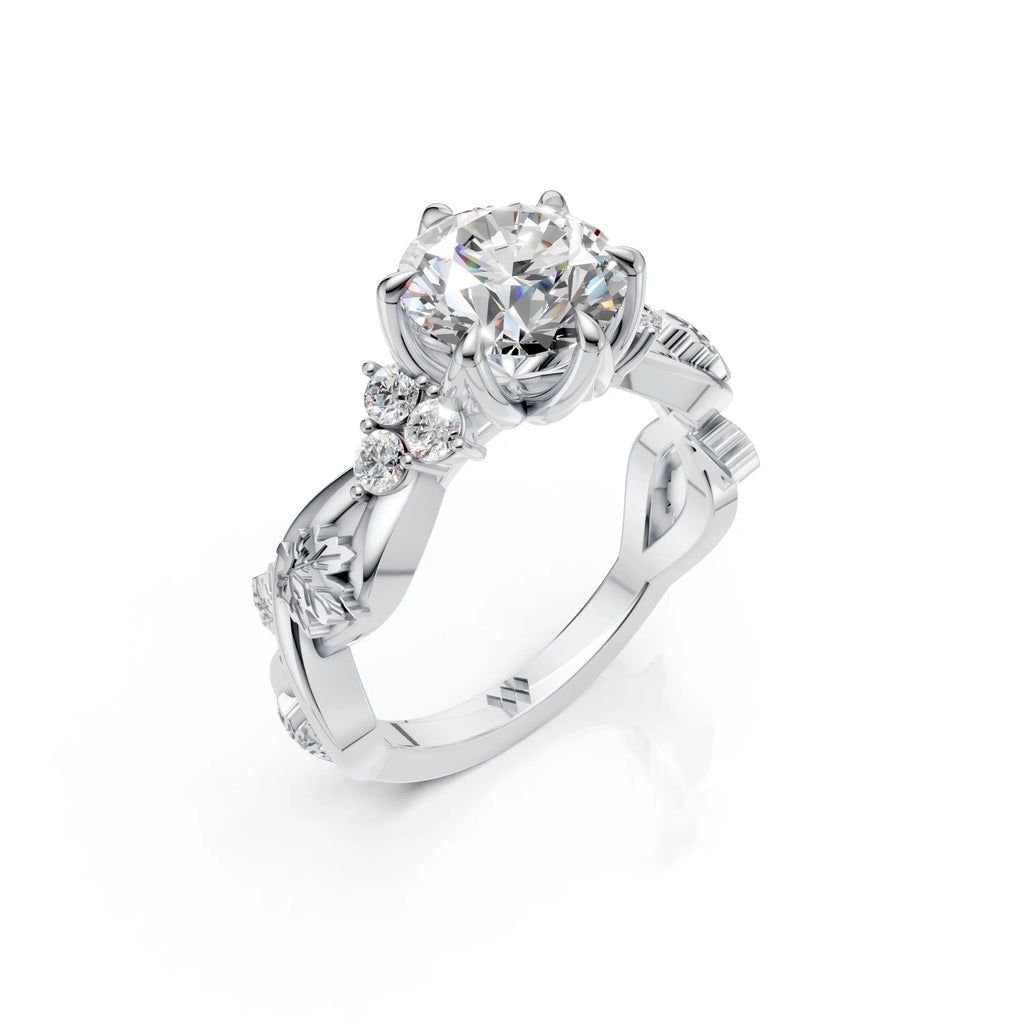 Diamond Solitaire Floral Vine Ring