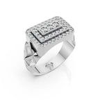 Men's Rectangular Triple-Frame Pave Ring with Three Stone Centre & Faceted Shank