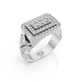 Men's Rectangular Triple-Frame Pave Ring with Three Stone Centre & Faceted Shank