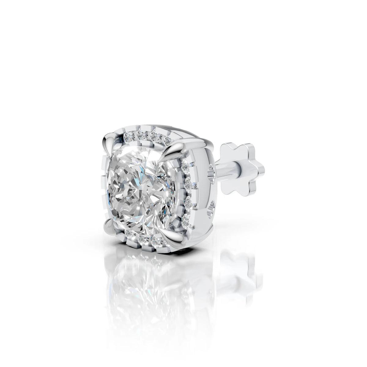 Cushion Cut Halo Diamond Stud (1 PC)