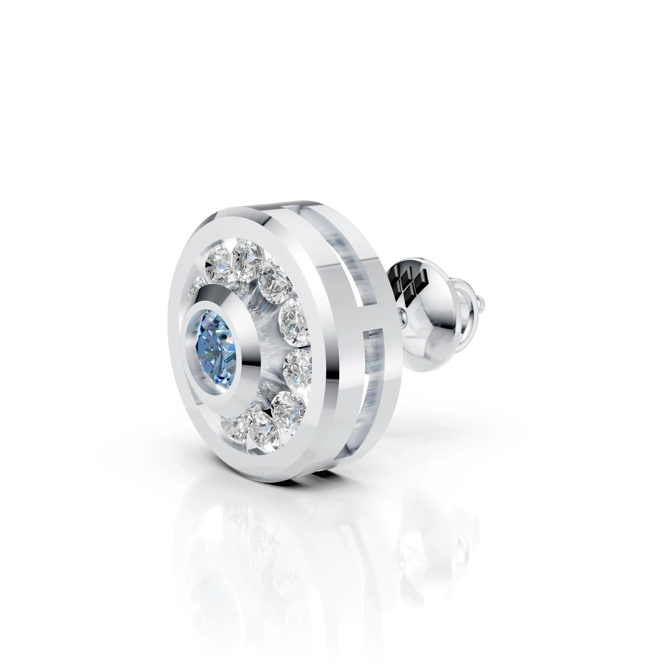 Blue Center Halo Diamond Stud