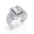 Radiant-Cut Halo Ring with Triple Band Design