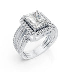 Radiant-Cut Halo Ring with Triple Band Design