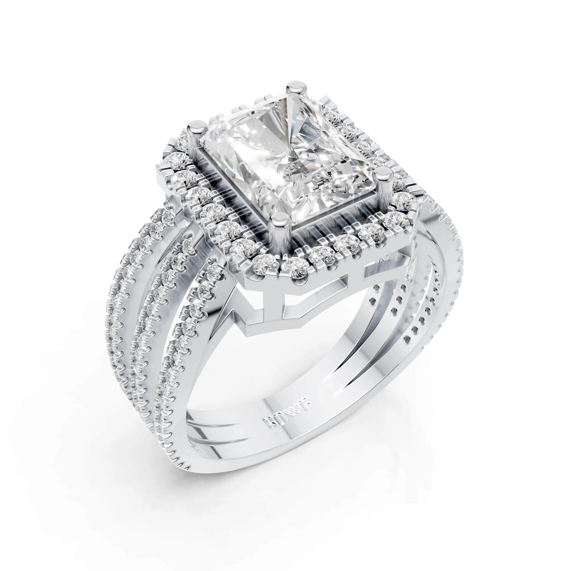 Radiant-Cut Halo Ring with Triple Band Design