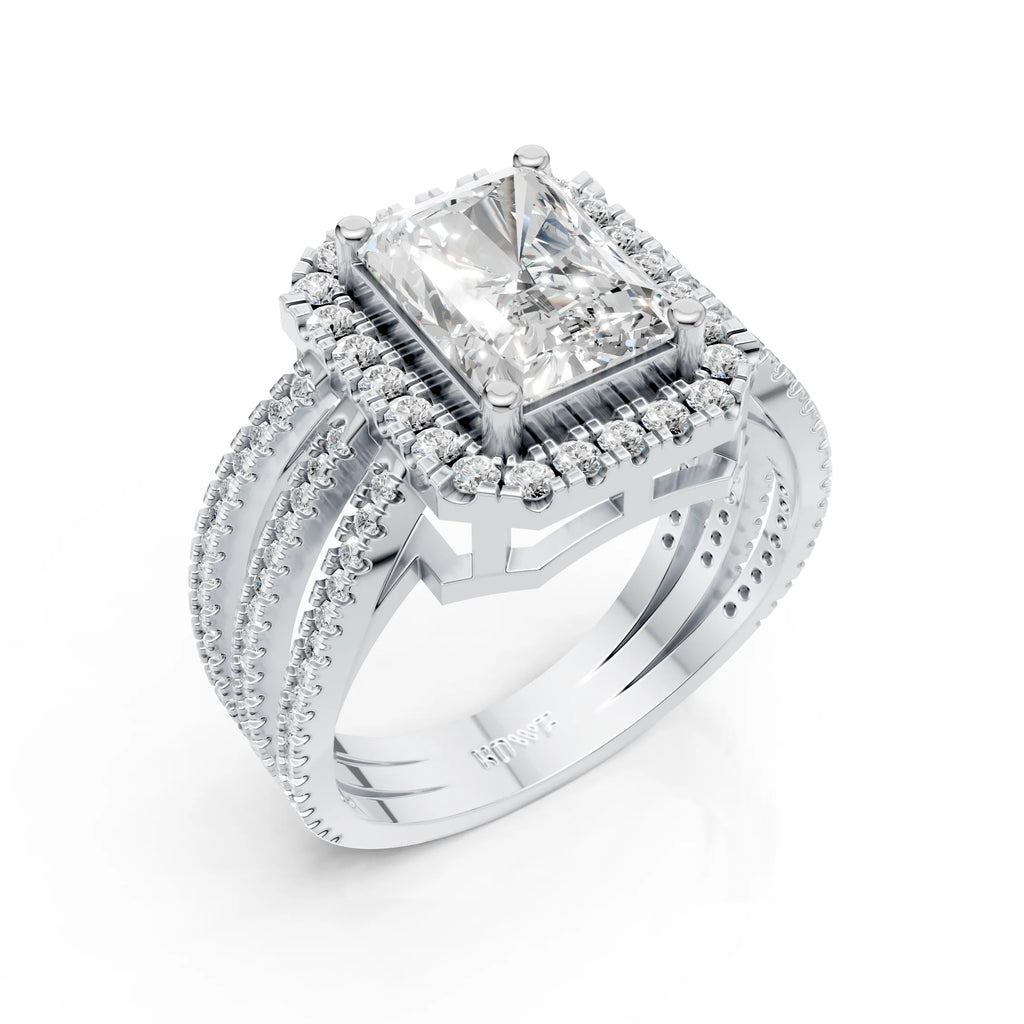 Radiant-Cut Halo Ring with Triple Band Design