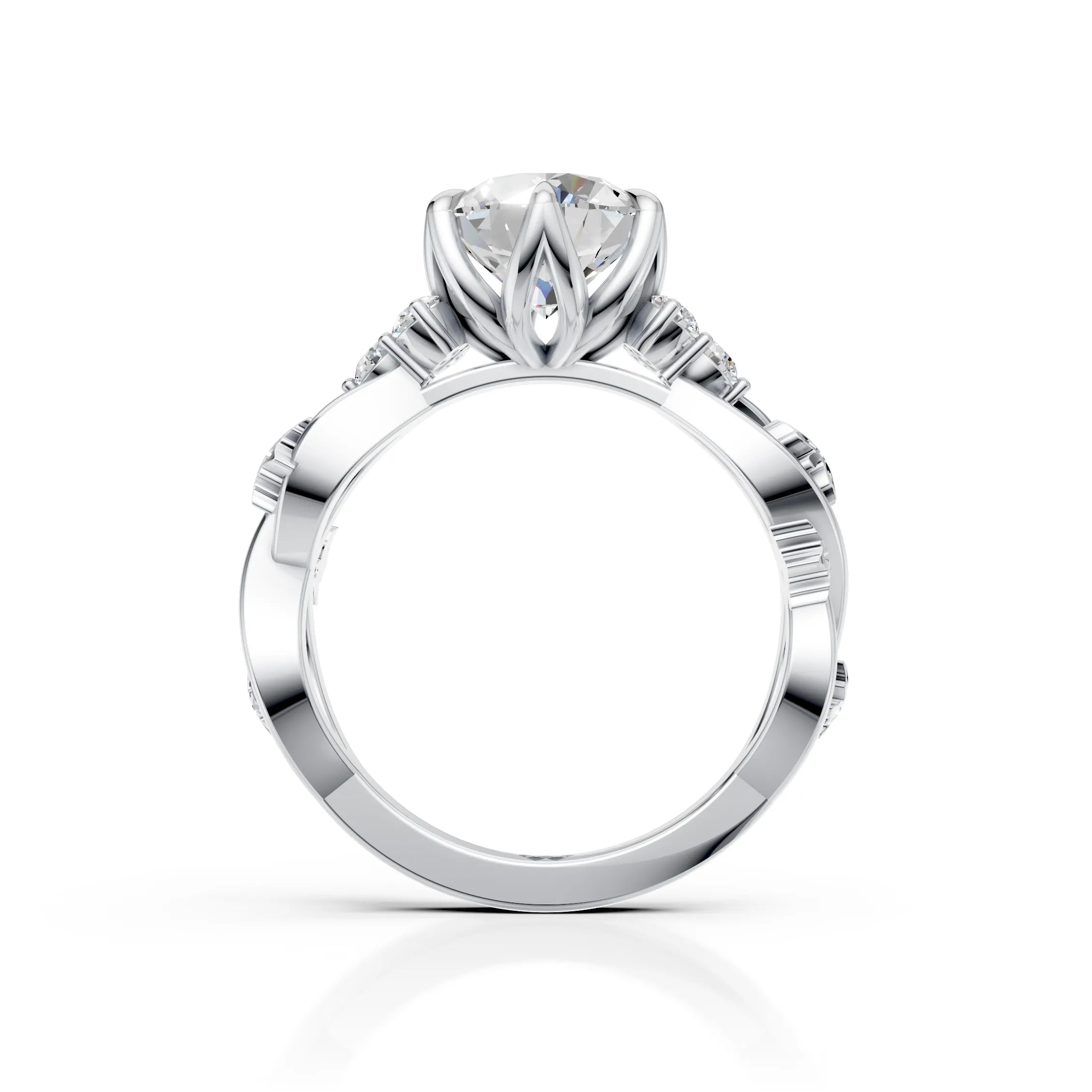 Diamond Solitaire Floral Vine Ring