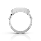 Men's Rectangular Triple-Frame Pave Ring with Three Stone Centre & Faceted Shank
