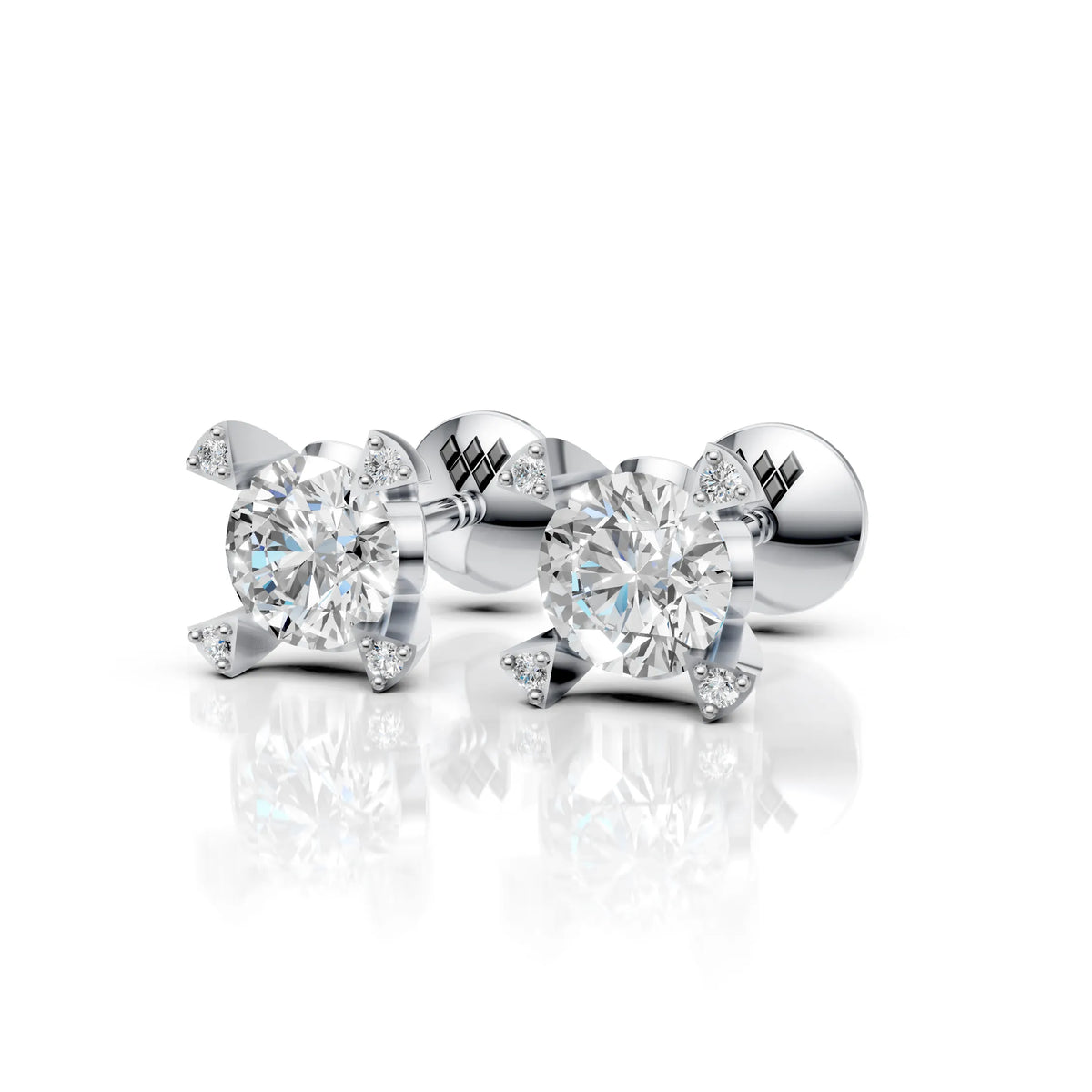 Solitaire Diamond Four Corner Earring