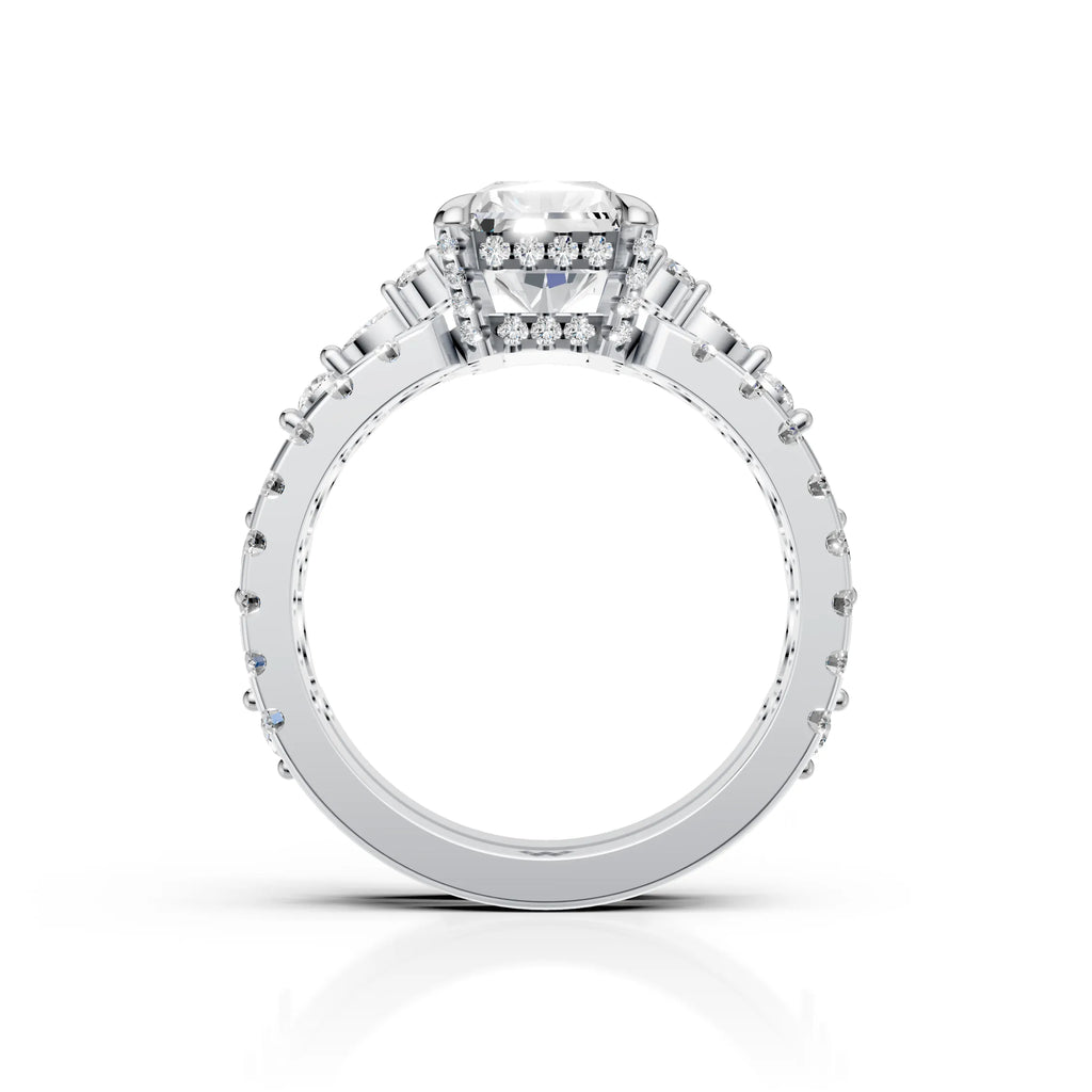 Radiant Cut Diamond Bridal Ring Set with Double Diamond Bands
