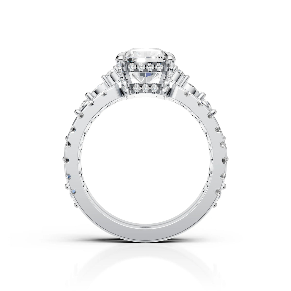 Radiant Cut Diamond Bridal Ring Set with Double Diamond Bands