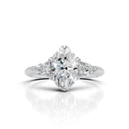 Oval Cut Diamond Three Stone Engagement Ring with Pear Side Diamonds