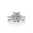 Radiant Cut Diamond Bridal Ring Set with Double Diamond Bands