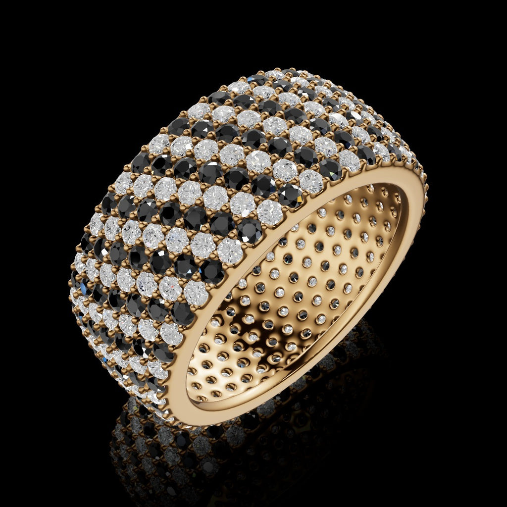 925 Sterling Silver 7-Line Black & White Moissanite Diamond Montubhai’s Ring