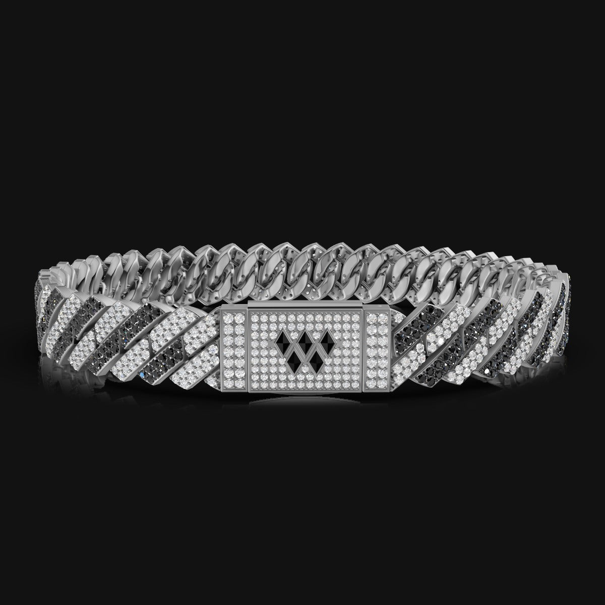 10MM Iced Black & White Cuban Bracelet in 925 Silver with Moissanite Diamond
