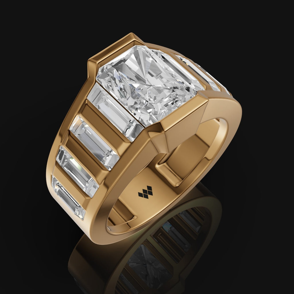 925 Silver Radiant Cut Moissanite Diamond Men’s Ring – Bold & Luxurious Design