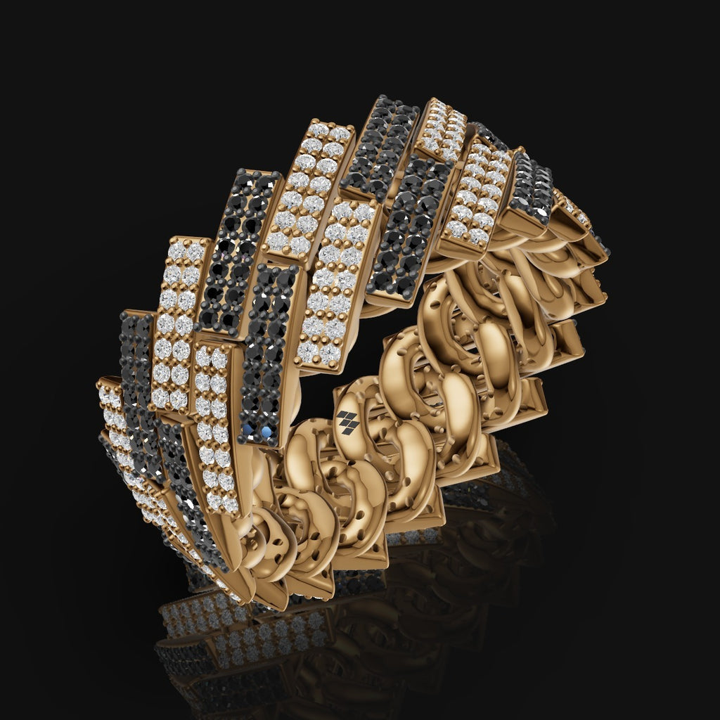 925 Sterling Silver Black & White Cuban Moissanite Diamond Ring For Men's