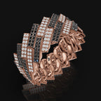 925 Sterling Silver Black & White Cuban Moissanite Diamond Ring For Men's