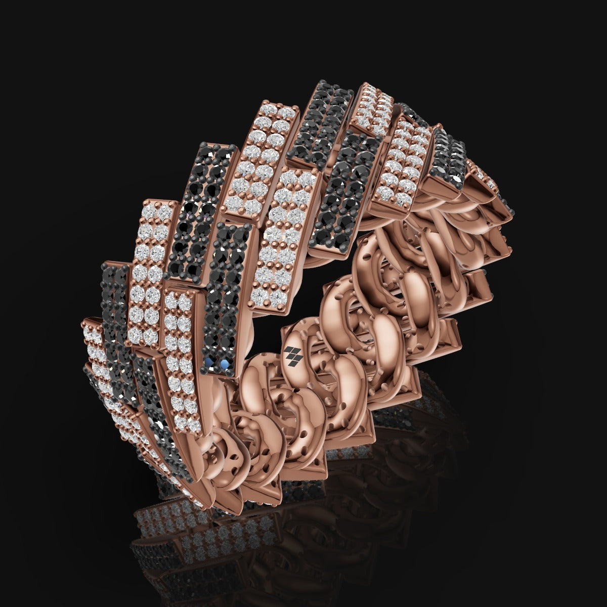 925 Sterling Silver Black & White Cuban Moissanite Diamond Ring For Men's