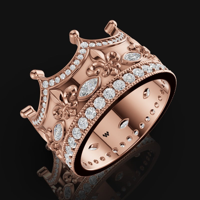 925 Silver Royal Crown Ring with Moissanite Accents – Regal Elegance for Everyday Kings