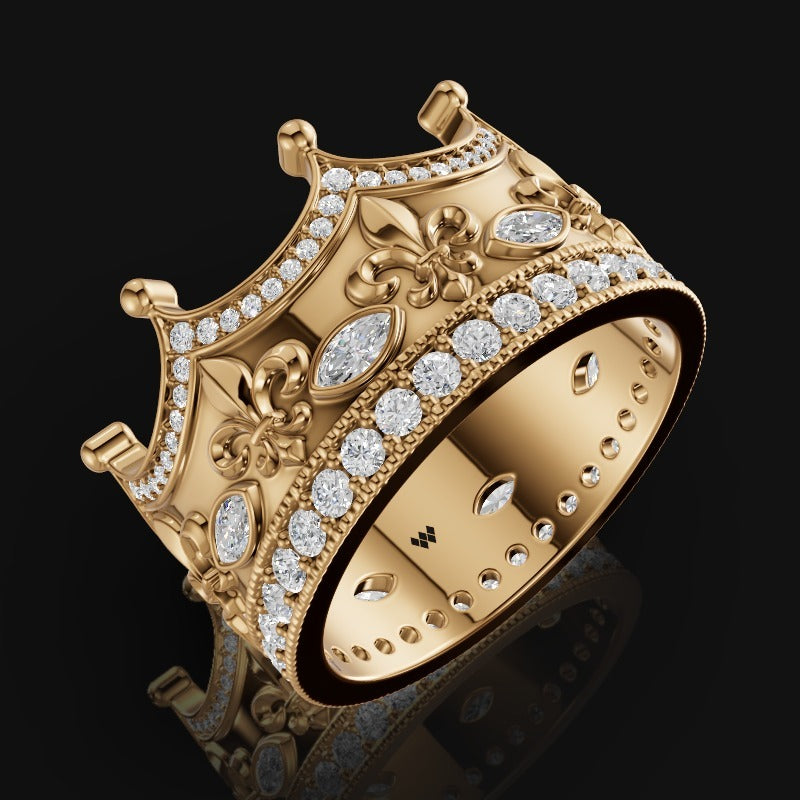 925 Silver Royal Crown Ring with Moissanite Accents – Regal Elegance for Everyday Kings