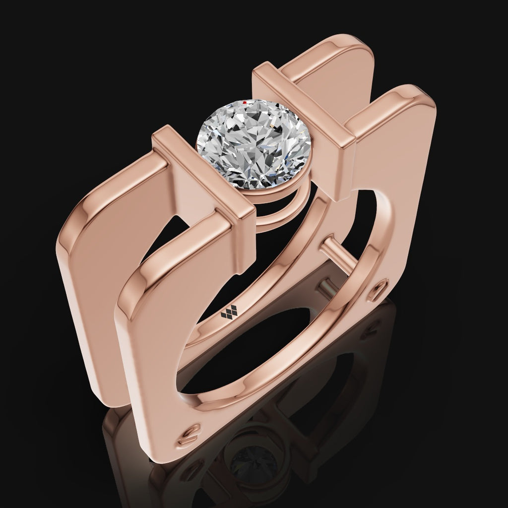 Modern Square Solitaire Ring in 925 Silver with Moissanite Center