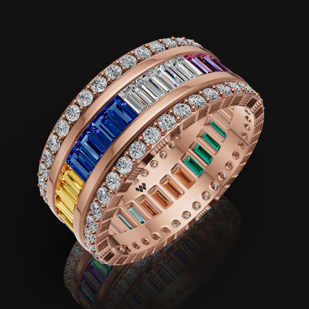 925 Sterling Silver Multi-Color Baguette Eternity Band Ring
