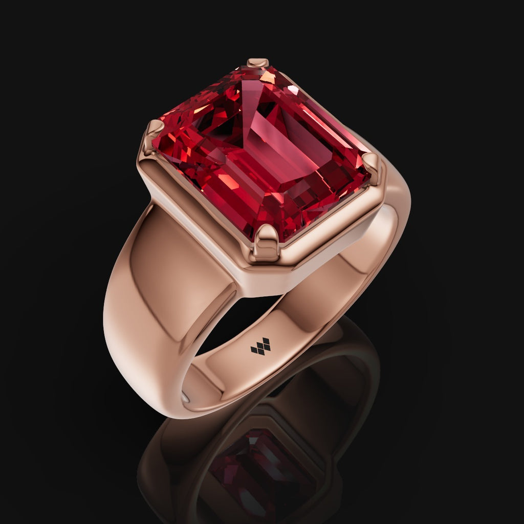 925 Sterling Silver Red Emerald-Cut Gemstone Ring