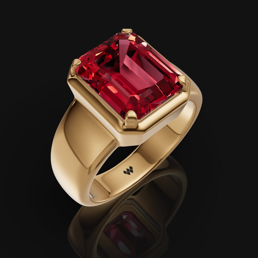 925 Sterling Silver Red Emerald-Cut Gemstone Ring