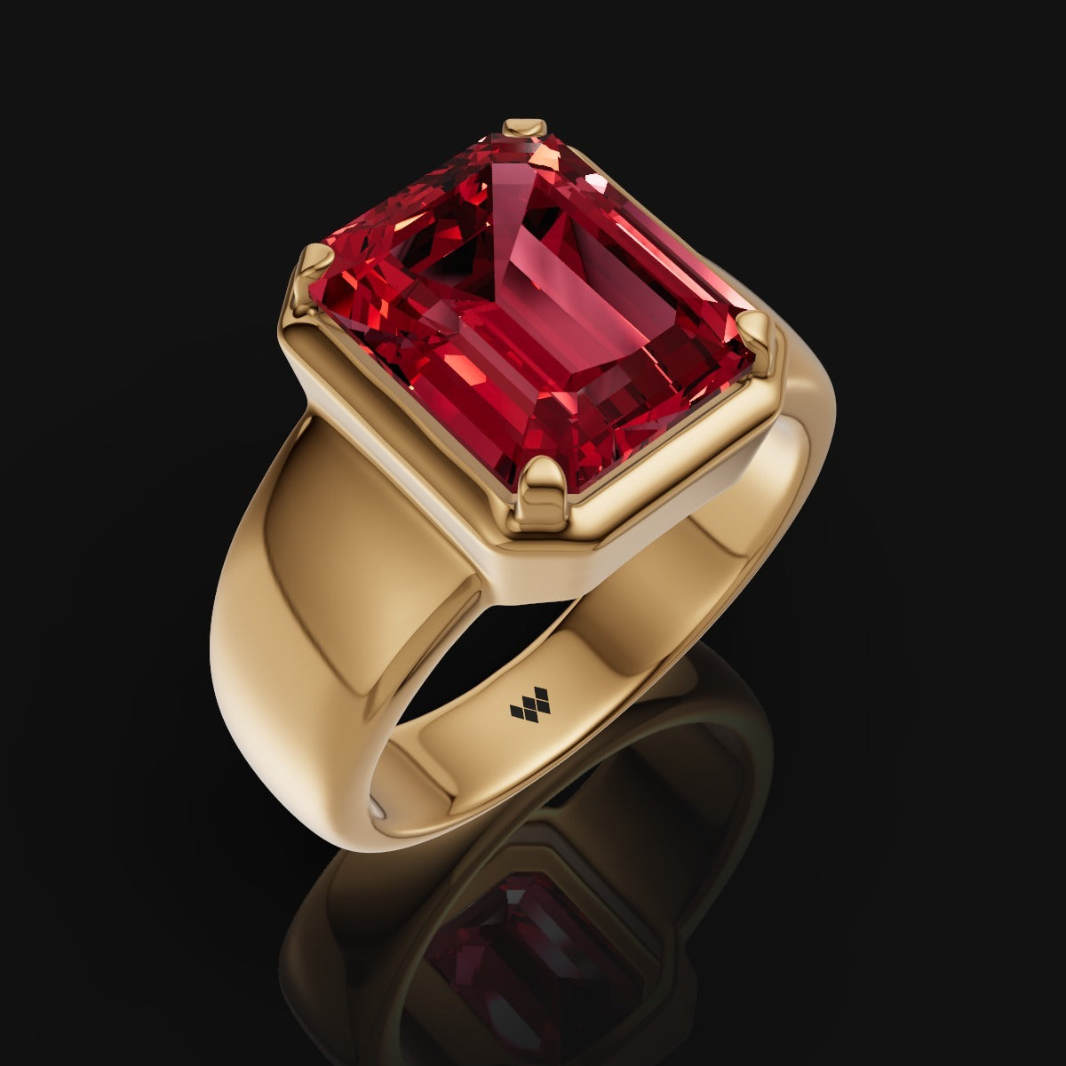 925 Sterling Silver Red Emerald-Cut Gemstone Ring