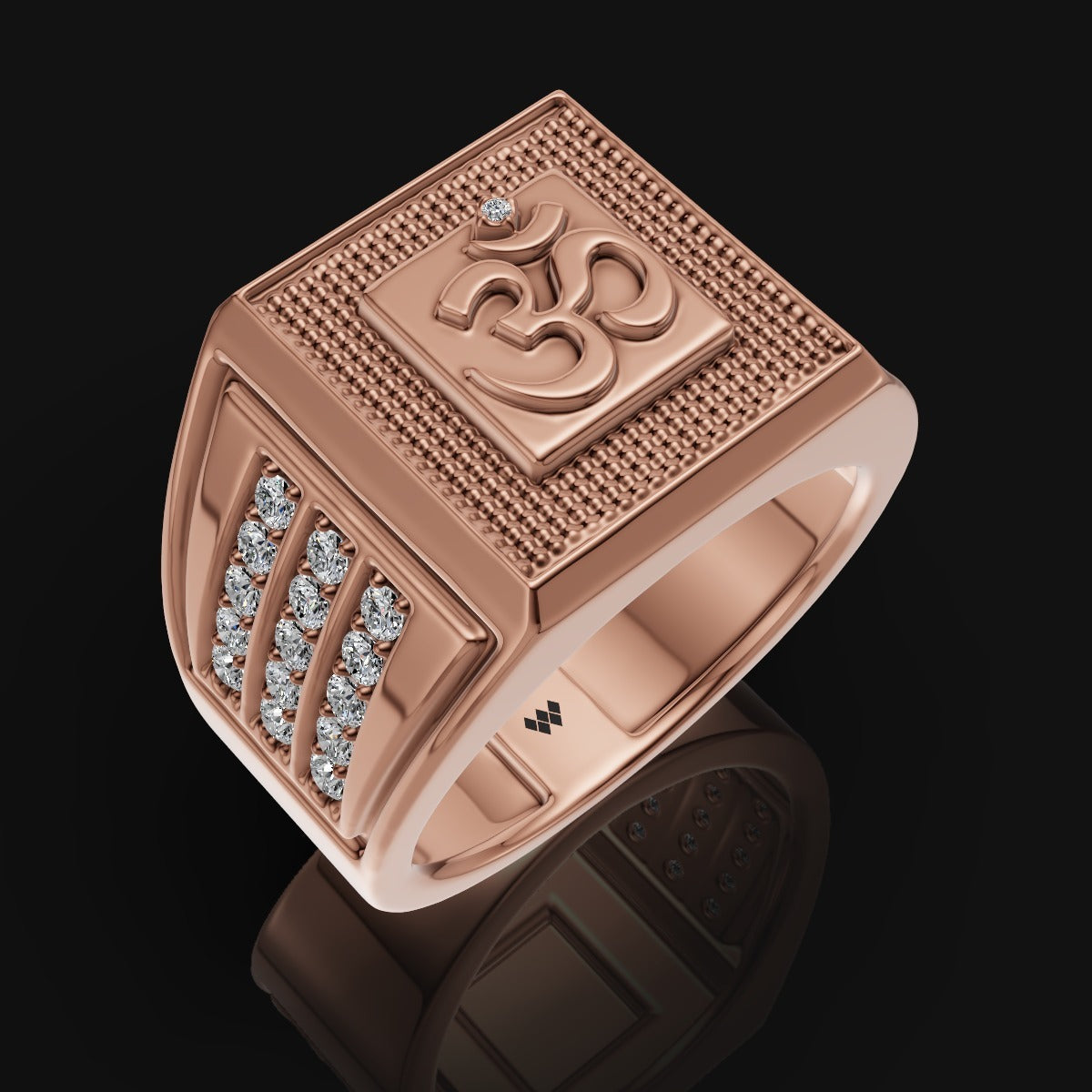 925 Silver Om Engraved Statement Ring with Moissanite Accents – Spiritual Power Meets Bold Style