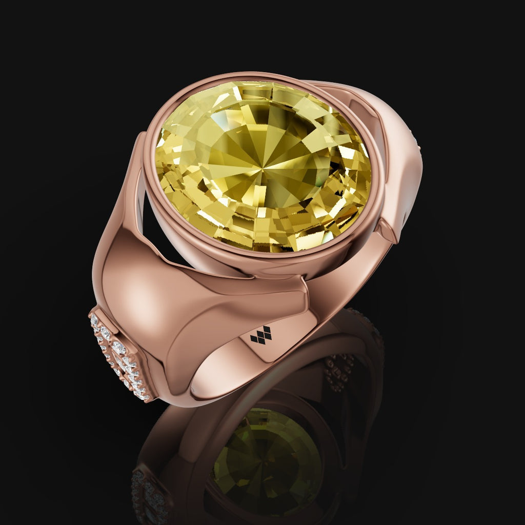 925 Silver Men's Statement Ring with Natural Fire Opal & Moissanite Accent