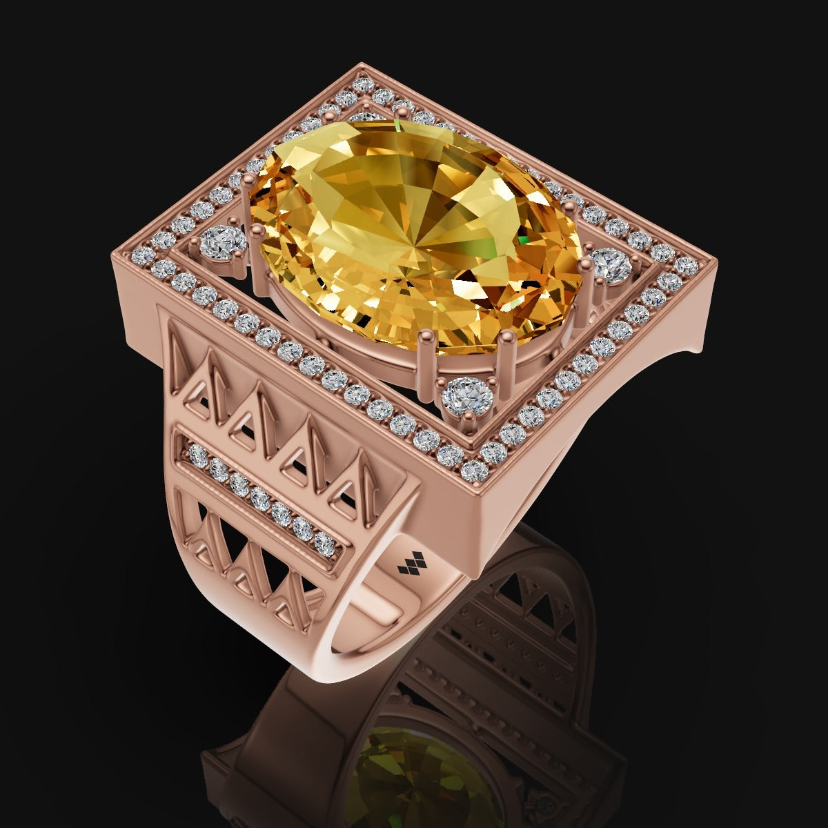 Regal Yellow CZ Ring with Moissanite Side Diamonds in 925 Sterling Silver – Royal Statement Elegance