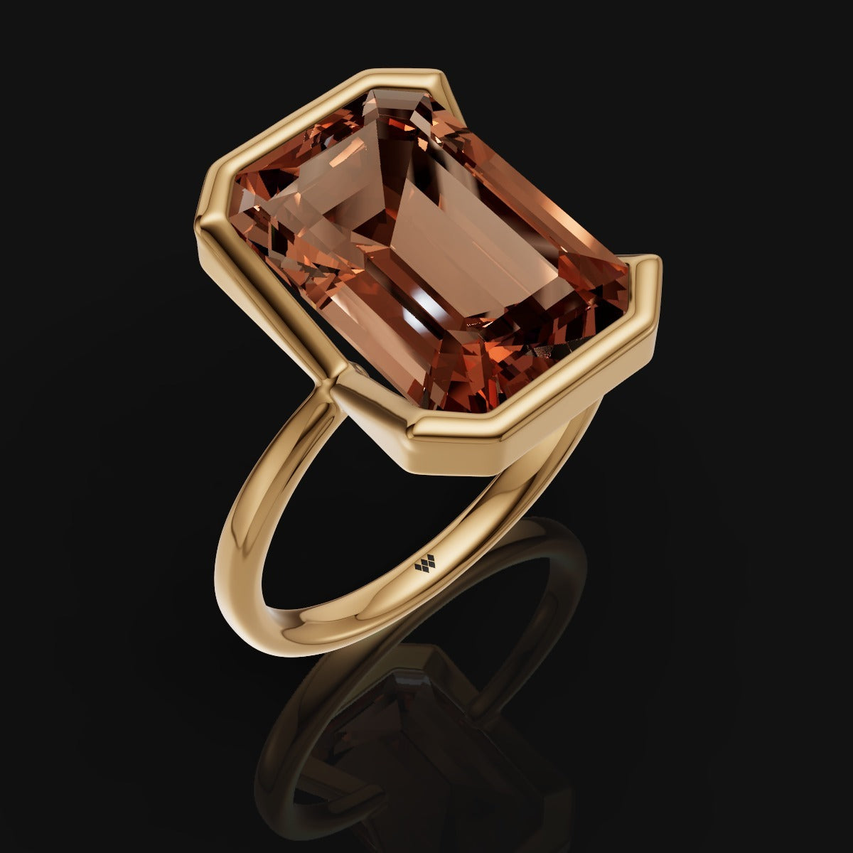 Emerald-Cut Garnet Color Ring in Pure 925 Silver