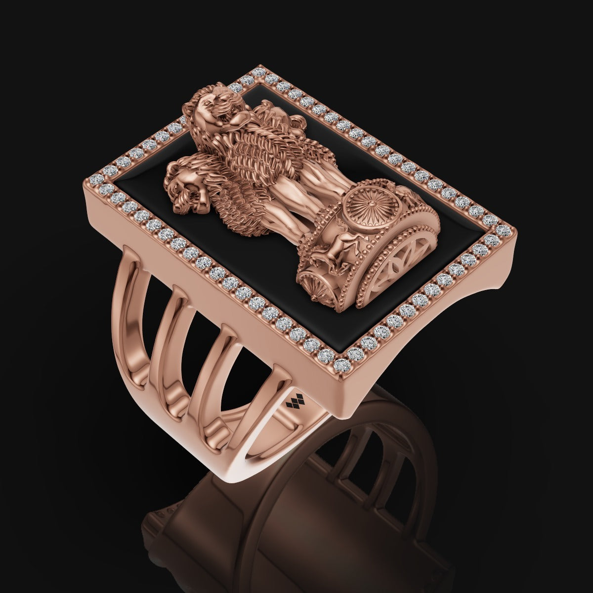 925 Sterling Silver Ashok Stambh Ring with Moissanite Diamonds