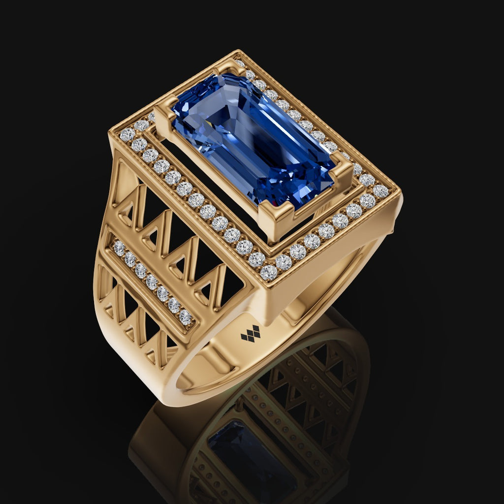 925 Sterling Silver Men's Royal Blue Sapphire CZ With Moissanite Diamond