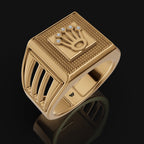 925 Sterling Silver Crown Design Square Ring – Royal Style with a Modern Edge