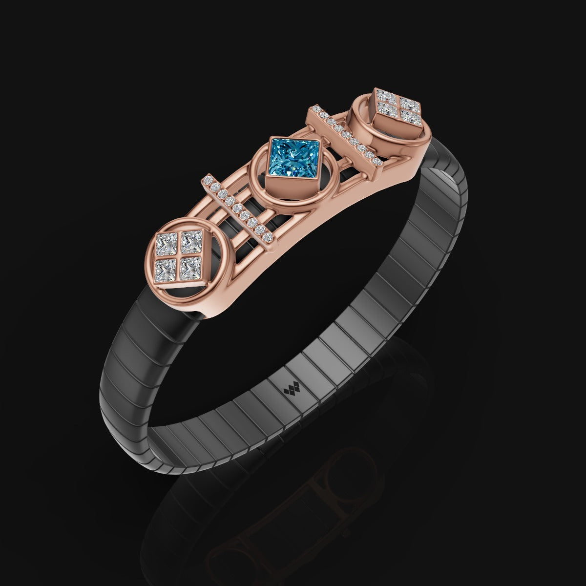 925 Silver Designer Bracelet with Blue Moissanite Center