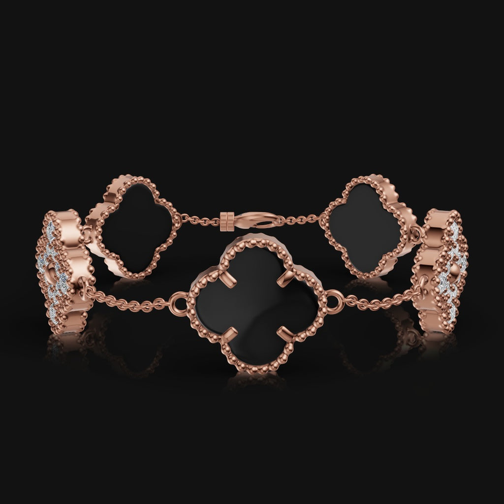 925 Sterling Silver Black Malachite Flower with Moissanite Diamond Bracelet – Nature-Inspired Elegance