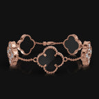 925 Sterling Silver Black Malachite Flower with Moissanite Diamond Bracelet – Nature-Inspired Elegance