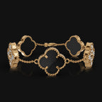 925 Sterling Silver Black Malachite Flower with Moissanite Diamond Bracelet – Nature-Inspired Elegance