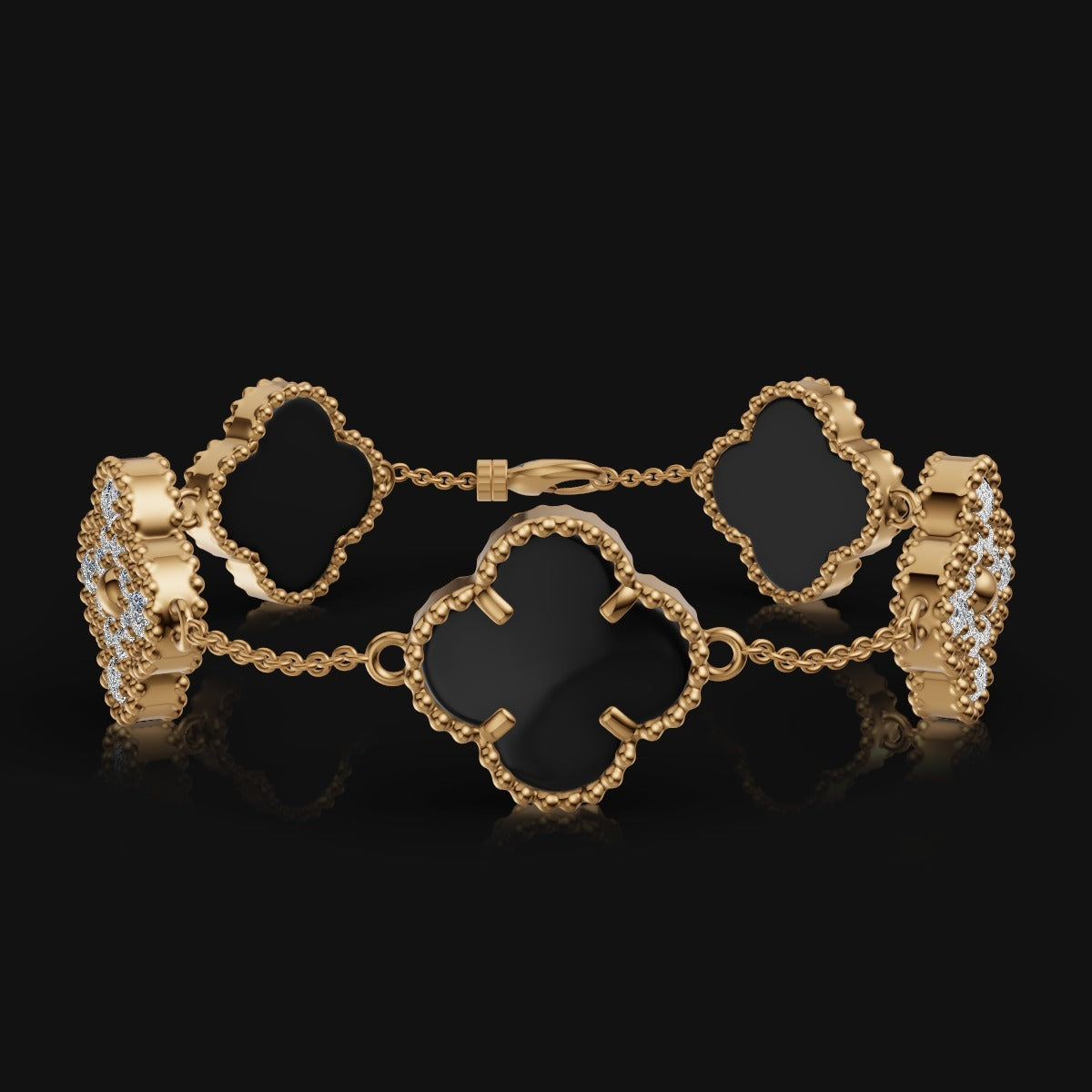 925 Sterling Silver Black Malachite Flower with Moissanite Diamond Bracelet – Nature-Inspired Elegance