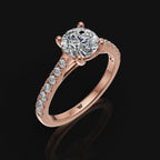 925 Sterling Silver Round Moissanite Solitaire Ring with Side Diamonds for Women