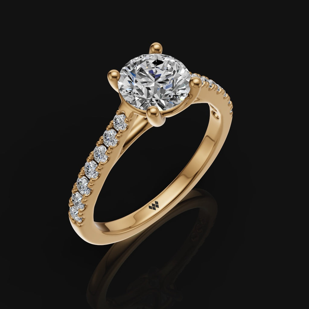 925 Sterling Silver Round Moissanite Solitaire Ring with Side Diamonds for Women