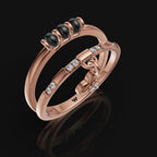 925 Sterling Silver Mangalsutra Bead Ring with Heart Charm