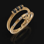 925 Sterling Silver Mangalsutra Bead Ring with Heart Charm