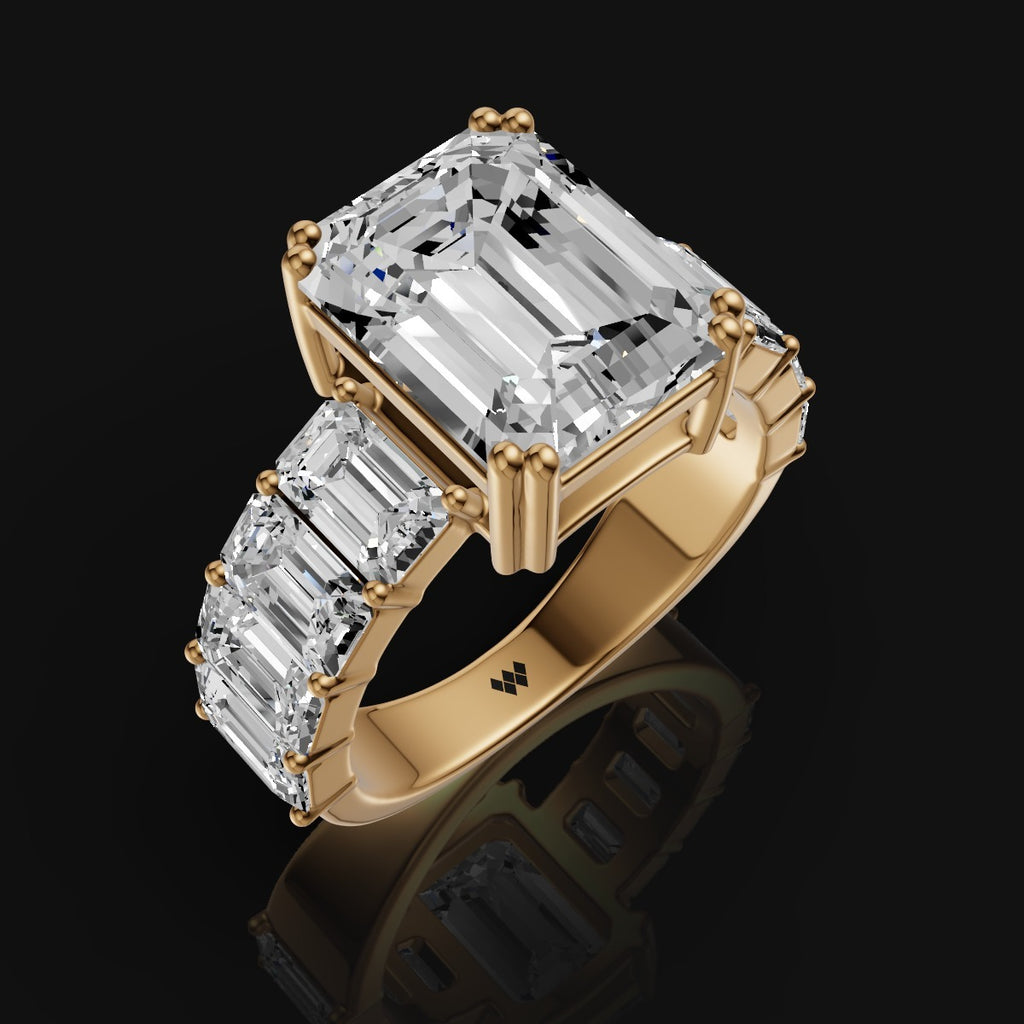 Emerald-Cut Moissanite Ring in 925 Sterling Silver with Baguette Accents