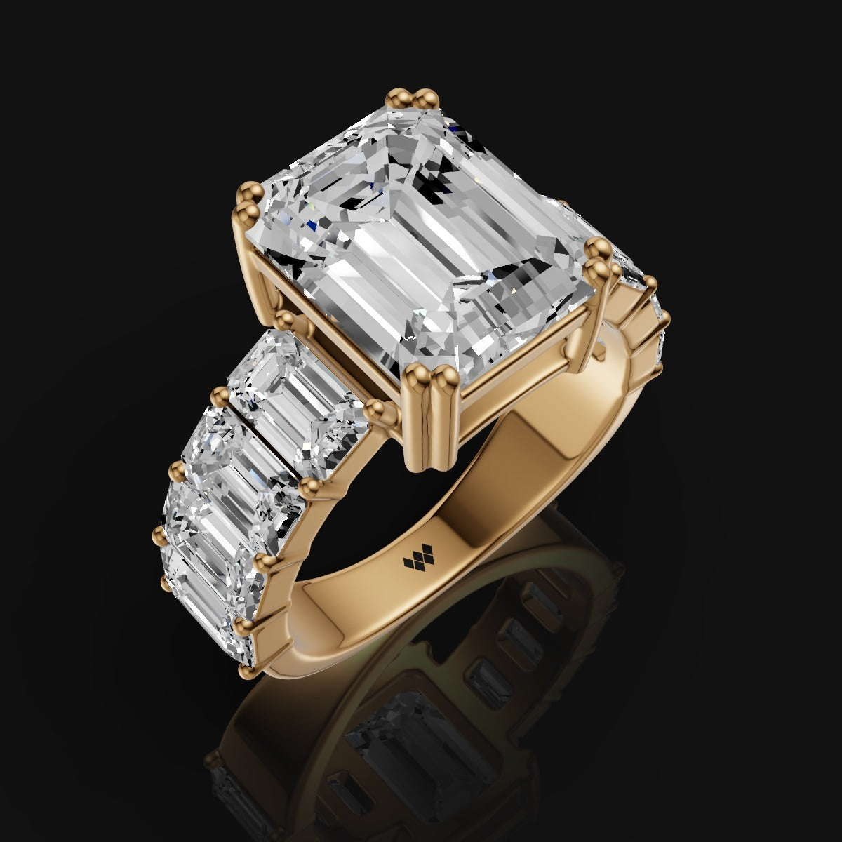 Emerald-Cut Moissanite Ring in 925 Sterling Silver with Baguette Accents